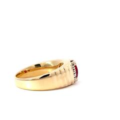 Striking! Size 10 Stepped Side Red Gemstone & Diamond Ring 10KT Yellow Gold 12g